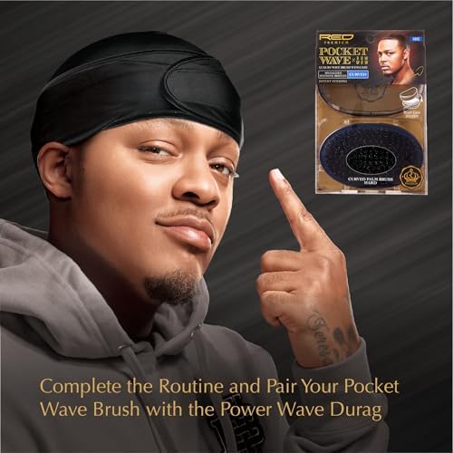 Red by Kiss Premium Pocket Wave Brush Hard – Bow Wow Curved Palm Brush for 360 Waves, High Density Hard Bristles for Coarse or Long Hair, Travel Cover, Ideal for Wolfing & Durag Use - Image 6