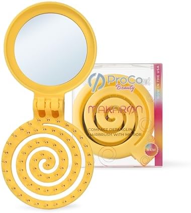 Mini Detangler Travel Hair Brush with Mirror, Makaron Hair Brushes for Women, Men and Kids, Unique 3D Flexible Design for All Hair Types, Styling Accessory, Travel Essentials for Women (YELLOW) by Unknown