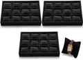 Sureio 3 Pack 12 Grid Watch Tray Organizer, with Bracelet Pillows Black by Sureio