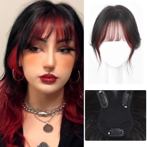 VAVANGA Long Hair Topper with Bangs Black with Red Color - Image 3