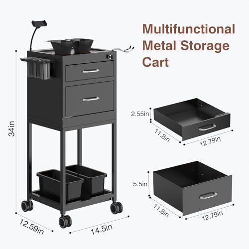 SalonDepot Salon Cart Lockable Metal Storage Trolley with Wheels Sturdy Rolling Work Station, High End Tool Organizer with 2 Magnetic Bowls for Hair Stylist, Tattoo, and Barber - Image 5