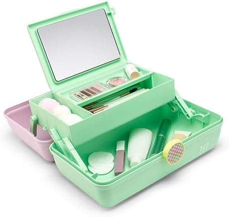 Caboodles On-The-Go Girl Makeup Storage Box 2-Pack, Two-Tone Pink/Light Blue and Lavender/Light Green, Hard Plastic Makeup Organizer Box, Built-In Mirror, Secure Latch for Safe Travel - Image 6
