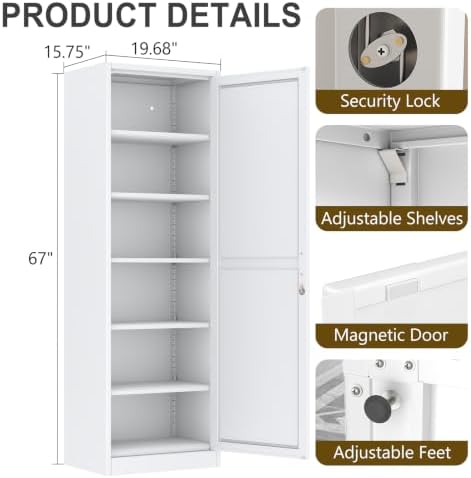 pozdeg 67" White Lockable Metal Storage Cabinet - Image 3