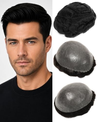 0.10mm Thin Skin Hair System for Men, #1 Jet Black by TOPUNIQUE