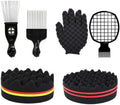 Hair Sponge Set,Afro Brush, Magic Curl Glove, Metal Pick Comb, and Twist Comb for Hairstyling (Black-6Pcs) by Unknown