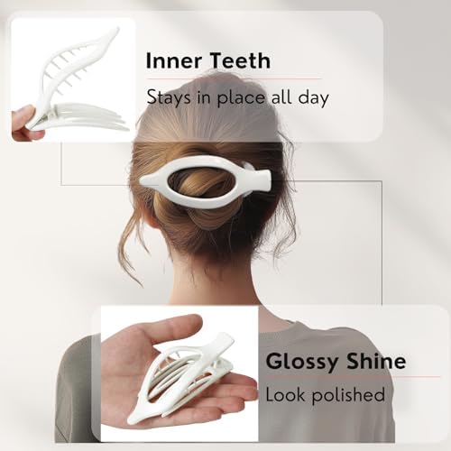 8 Pack Glossy White Flat Hair Clips for Women – Sleek Non-Slip Claw Clips with Strong Hold, Minimalist Hair Accessories for Bridal, Office, or Everyday Wear - Image 3