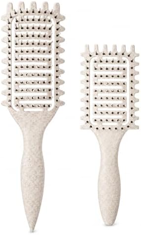 Curl Defining Brush for Curly Hair, Vented Detangling Hair Brush for Wet and Dry Styling, Curved Brush for Shaping and Smoothing Curl Clumps, Lightweight Hair Brush (2Pcs Beige) by Yingbtr