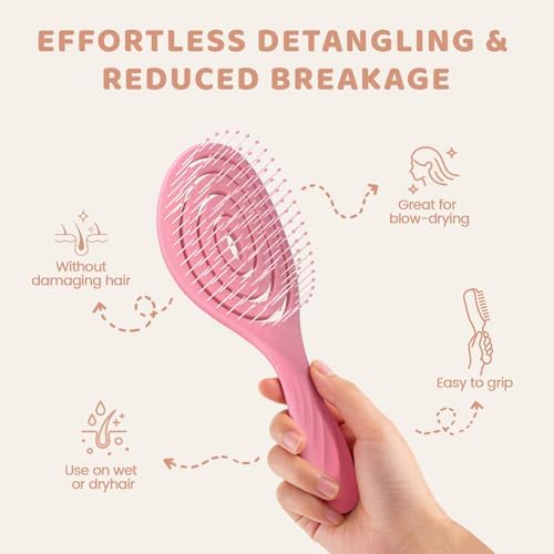 SHINLEA Detangle Hair Brush, Detangling Wet Spiral Hairbrush for Women, Men, kids, Vented Detangler for Blow Drying, Glide Through Tangles For All Hair Types (Pink) - Image 2