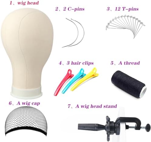 Wig Head Canvas Block Head for Wig Making Display Styling Manikin Head with Stand Mannequin Head with Mount Hole(22inch Off-white) - Image 2