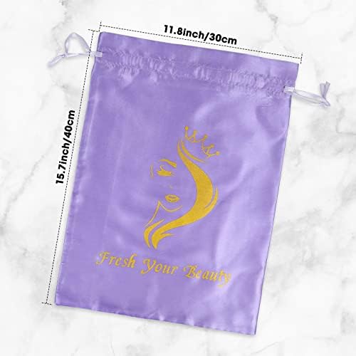 Satin Bags with Drawstring - Soft Pouches for Multiple Pieces, Bundles & Hair Extension Supplies - Home and Salon Use (6PCS Purple) - Image 3