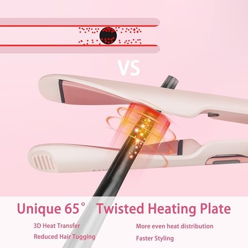 ANGENIL Pro Hair Straightener and Curler 2 in 1, Twist Flat Iron Hair Straightener for Women, Dual Voltage Round Pink Flat Iron with Anti-Scalding Silicone Mat, 11 Adjustable Temp for All Hair Types - Image 6