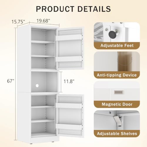 67" Freestanding Metal Pantry Cabinet, Tall Kitchen Food Storage Cupboard - Image 3