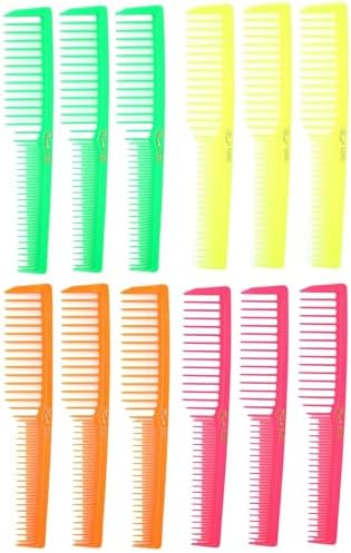 Krest 6000 7 in. Teasing Combs Lift Vent Hair Combs Pack Space Tooth Wide teeth Comb 12 Pc. (Neon Mix) by Krest