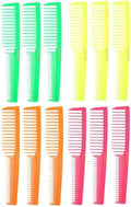 Krest 6000 7 in. Teasing Combs Lift Vent Hair Combs Pack Space Tooth Wide teeth Comb 12 Pc. (Neon Mix) by Krest