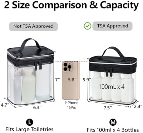 PACKISM Clear Makeup Bag for Travel - TSA Approved Toiletry Bag, 2 Black - Image 3