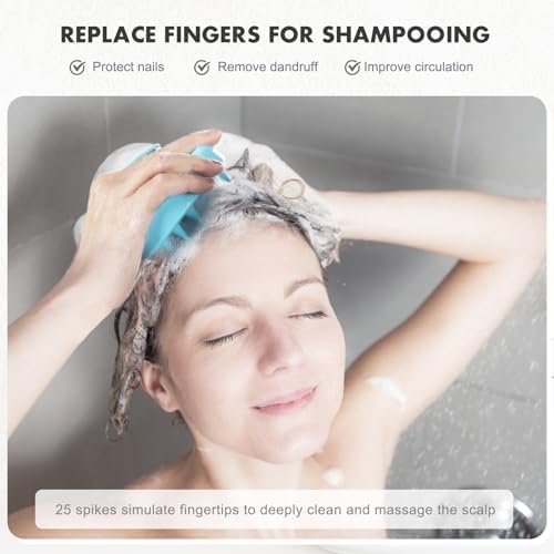 FREATECH Massager Shampoo Brush with Soft Silicone Bristles for Scalp Care, Shower Hair Scalp Scrubber Exfoliator for Dandruff Removal and Hair Growth, Wet & Dry for Men, Women and Kids, Light Blue - Image 5