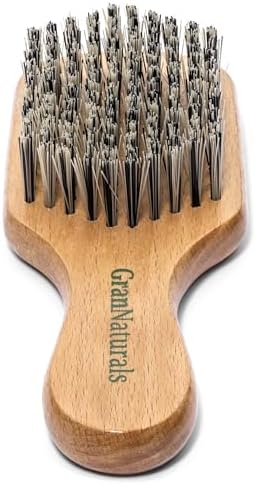 GranNaturals Hard Bristle Slick Back Hair Brush for Men & Women with Thick Curly Hair - Stiff Nylon Small Hairbrush for Smoothing, Waves, Beard, Fades, Locs, Dreads by GranNaturals
