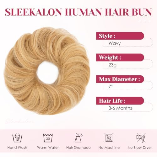 Messy Bun Hair Pieces Human Hair, Wavy #18P613 - Image 3
