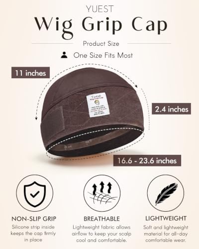 Wig Grip Cap with Silicone Non Slip Strips, 2-in-1 Wide Velvet Wig Band for Glueless Lace Front Wigs, Coffee, 1 Piece - Image 6