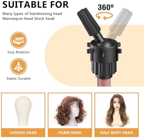 Wig Head Stand 50 Inches, Height Adjustable Tripod Wig Stand, Salon Mannequin Head Stand with Anti-Slip Base for Styling, Display Barber Training, Beauty School (Pink) - Image 2