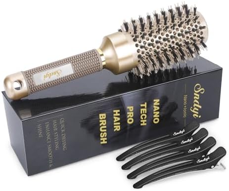 Round Brush for Blow Drying, Nano Thermal Ceramic & Ionic Tech Hair Brush with Boar Bristles, Professional Round Barrel Brush for Styling, Curling & Straightening by Sndyi (2.9 Inch, Barrel 1.7 Inch) by Sndyi