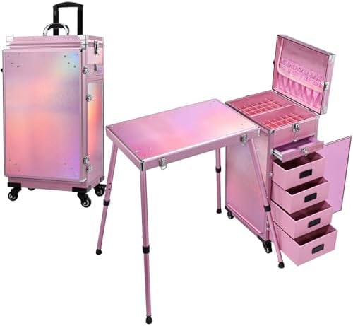 Joligrace Rolling Manicure Table 5 Drawers Makeup Case Foldable Nail Desk by Joligrace