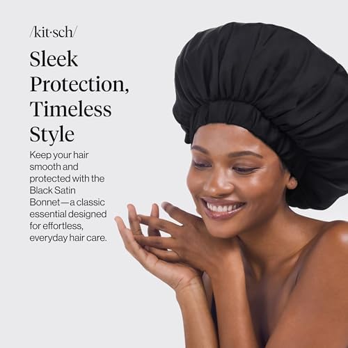Kitsch XL Satin Bonnet for Sleeping - Black - Image 2