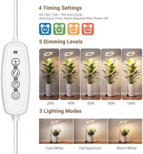Lordem 2-in-1 Grow Light with Stand for Indoor Plants,Timer - Image 4