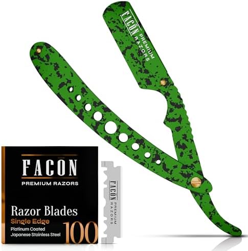 Facón Straight Razors for Men - Professional Barber Straight Edge Razor Kit with 100 Blades, Classic Stainless Steel Barbero Shaver for a Smooth & Precise Shave, Premium Barber Razor for Men's Shaving by Fac%C3%B3n
