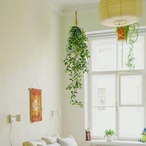 LOYWREE 2 Pack Artificial Hanging Mandala Plant with Pot Faux Plants Indoor Fake Small Potted Plant 28.7-in Long Faux Vine Shelf Decor Ideal for Indoor Outdoor Home Office Decoration (Black Pot) - Image 6