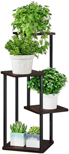AZERPIAN 4 Tier Tall Plant Stand Indoor Corner Tiered Shelf Metal MDF Board by AZERPIAN