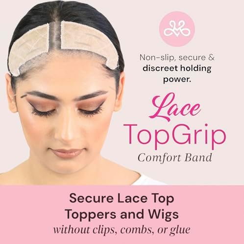 MILANO COLLECTION Lace Top Grip Comfort Band for Toppers Hair & Wiglets, Non-Slip & Glueless Velvet Wig Band for Large Base Hairpieces, Adjustable Top Grip for Hair Topper & Wigs, Beige, Large - Image 2