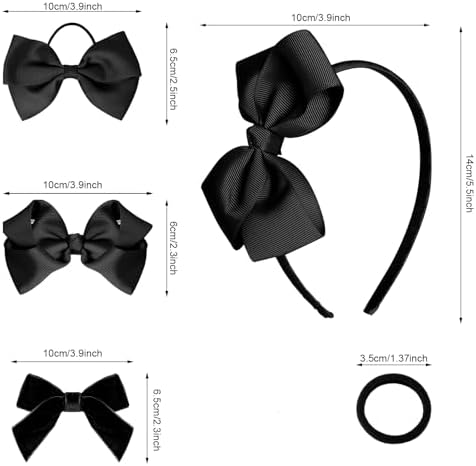 baotongle 11pcs Black School Hair Accessories Set Uniform Hair Bow Headband Clips Hair Ties Curly Bows for Little Toddler School Girls (Black) - Image 2