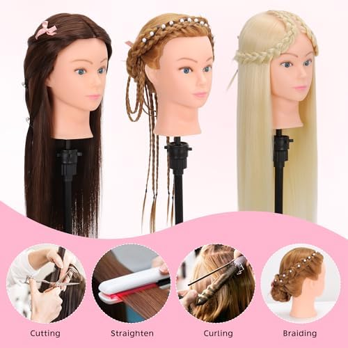 28" Mannequin Head 80% Human Hair Styling Practice with Clamp & Tools (613) - Image 5