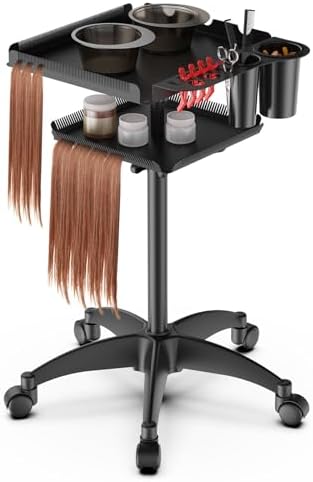 Rolling Salon Tray on Wheels with Braiding Hair Platform/2 Magnetic Bowls by Johgee