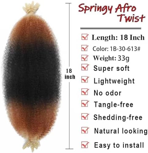 Celie Marley Twist Braiding Hair Pre-Fluffed 18 Inch 8 Packs Spring Cuban Twist Hair Springy Afro Twist Hair Wrapping Hair for Soft Faux Locs Pre Stretched Kinky Mini Natural Bob Two Strand 1B/30/613# - Image 2