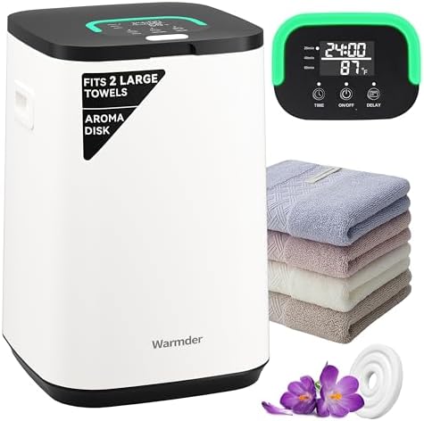 Upgraded Towel Warmers for Bathroom, Towel Warmer Bucket with Timer 20/40/60Min, LED Display, Delay Timer Up to 24Hours, Auto Shut Off, Child Lock, Fits Two 40x70 Towels Blankets PJ's - Black by Warmder