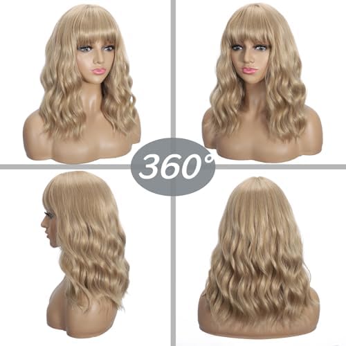 Sebast Pastel Bob Wigs with Bangs for Women Loose Wavy Wig Pastel Wavy Shoulder Length Bob Synthetic Cosplay Wig for Girl Colorful Costume Wigs (Blonde) - Image 4