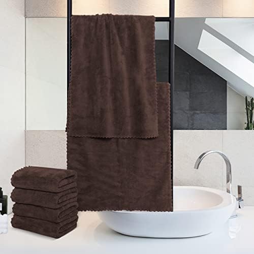 MOONQUEEN 6 Pack Premium Hand Towels - Quick Drying - Microfiber Coral Velvet Highly Absorbent Towels - Multipurpose Use as Hotel, Bathroom, Shower, Spa, Hand Towel 16 x 28 inches (Wood Brown) - Image 3