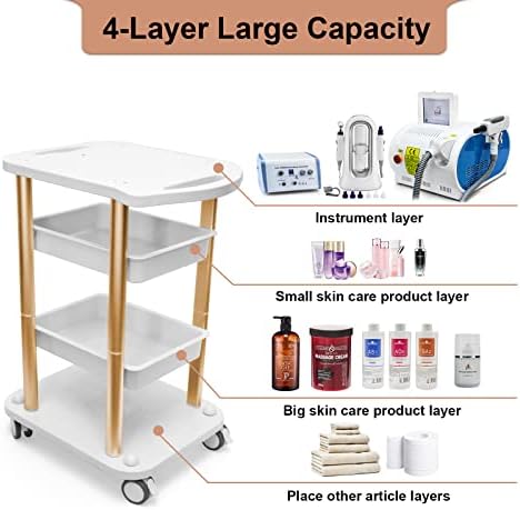 Elitzia Facial Trolley 4-Tier Rolling Spa Cart for Beauty Salon Gold - Image 4