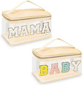 2 Pcs Chenille Letter Clear Makeup Bags Mama Baby Pouch, Preppy Patch Makeup Bag Mama Baby Hospital Duffle Bag Zipper with Handle, Travel Baby Toiletry Bag Nylon Cosmetic Handbag for Women(MAMA+BABY) by izuzta