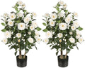 3FT Artificial Camellia Tree, White Flowers, 2 Pack by Gicbzkoz