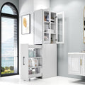 4-Tier Glass Door Display Storage Cabinet Pull-Out Kitchen Pantry,White by Unknown