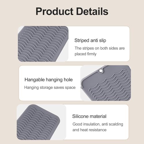 Heat Resistant Silicone Hair Iron Mat, Portable Hot Hair Tools Pad Travel Organizer Pouch for Curling Irons, Flat Irons, Hair Straightener and Hair Styling Tools (Gray) - Image 4