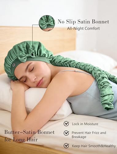 Heatless Curl Satin Bonnet for Sleeping, No Slip Sleep Bonnet with Long Curling Ribbons for Braids & Long Hair - Image 2