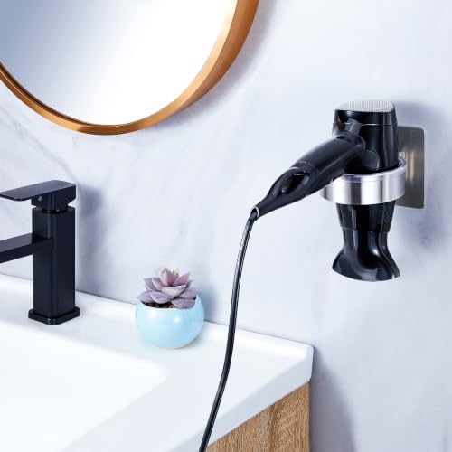 Blow Dryer Holder Wall Mounted, hairdryer holder for bathroom, Blow Dryer Organizer, hair tool organizer wall mount, Adhesive Hair Dryer Storage for Bathroom Barber Shop (Silver) - Image 5