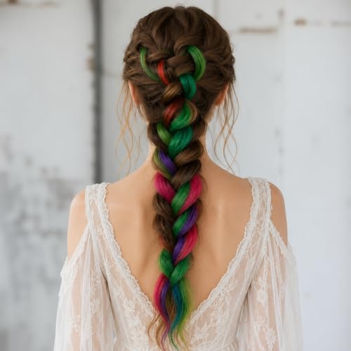 BEAHOT 32 PCS Clip in Colored Hair Extensions, 20 Inch Rainbow Hairpieces - Image 6