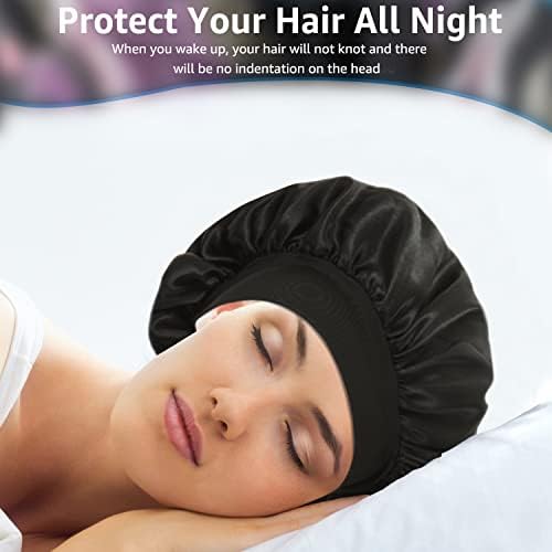 Satin Bonnet Silk Bonnet Hair Bonnet for Sleeping- 4 Pack Sleep Bonnets for Women with Wide Elastic Band for Curly Hair Braids - Image 6
