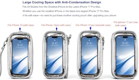 Thermal Phone Bag for Sauna,HOTWORX & Hot Weather – Heat-Resistant Phone Cooling Pouch with Reusable Hot/Cold Gel Pack for iPhone Pro Max & Large Phones Silver - Image 3
