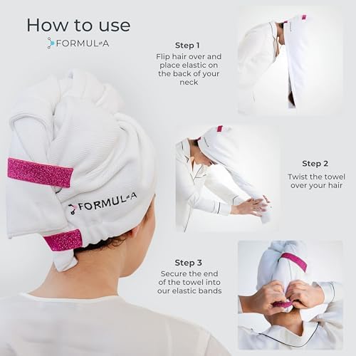 FORMUL-A Microfiber Hair Towel Wrap - Anti-Frizz (White/Pink Straps) - Image 3